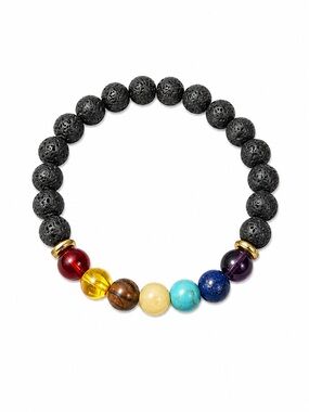 Multicolor Lava Stone Chakra Bead Stretch Bracelet